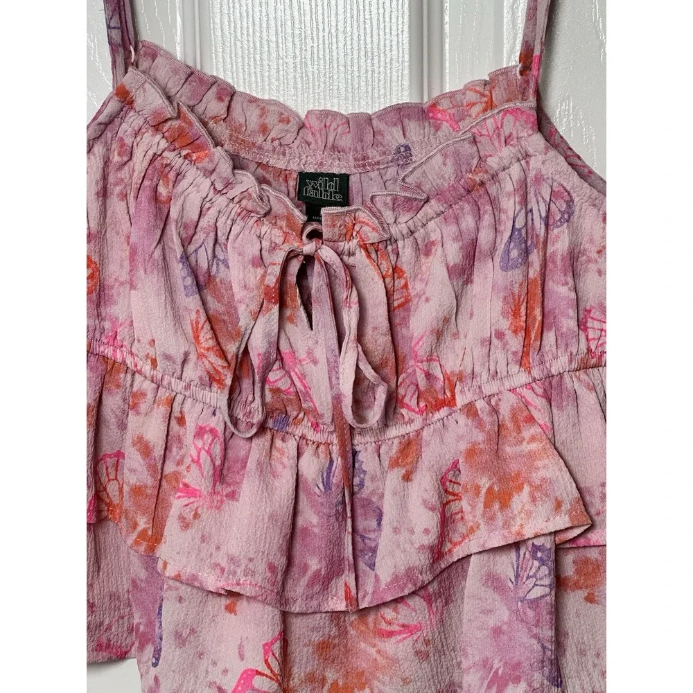 Wild Fable Womens Small Tiered Ruffle Tank Top in Light Pink Butterfly Print - Picture 5 of 12